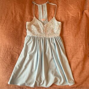 Light Blue Dress with White Lace Bodice